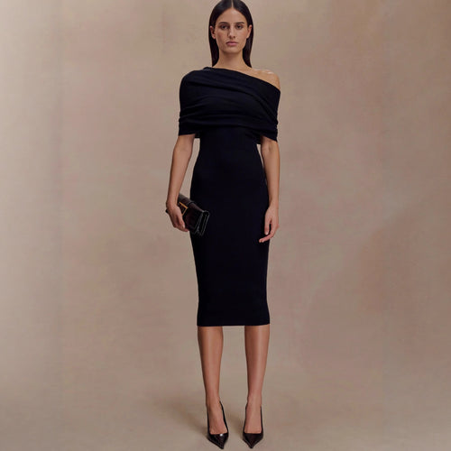 Damen elegantes Strickkleid mit off-shoulder Design Drune