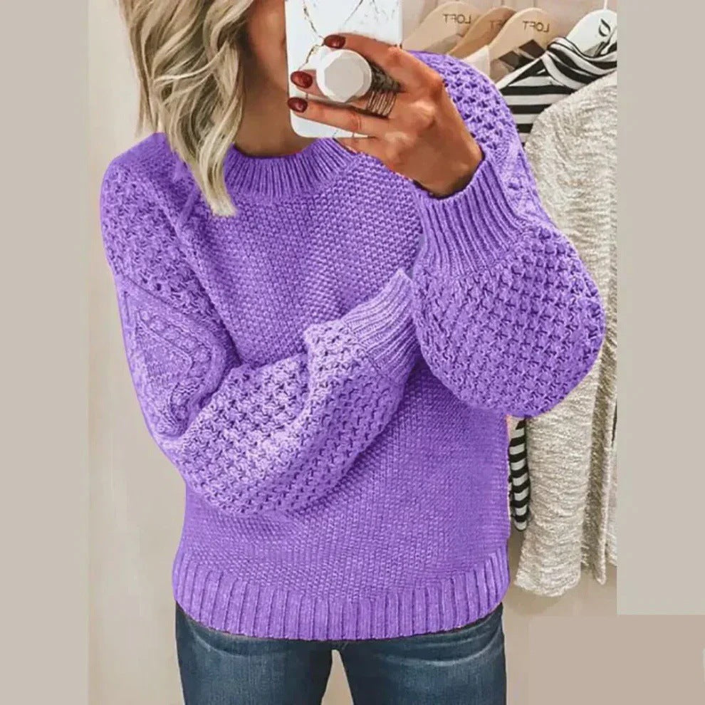 Damen Modischer Strickpullover mit strukturiertem Design und weiten Ärmeln Drune