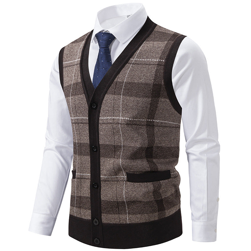 Herren elegante Strickjacke mit modernem Karomuster Drune