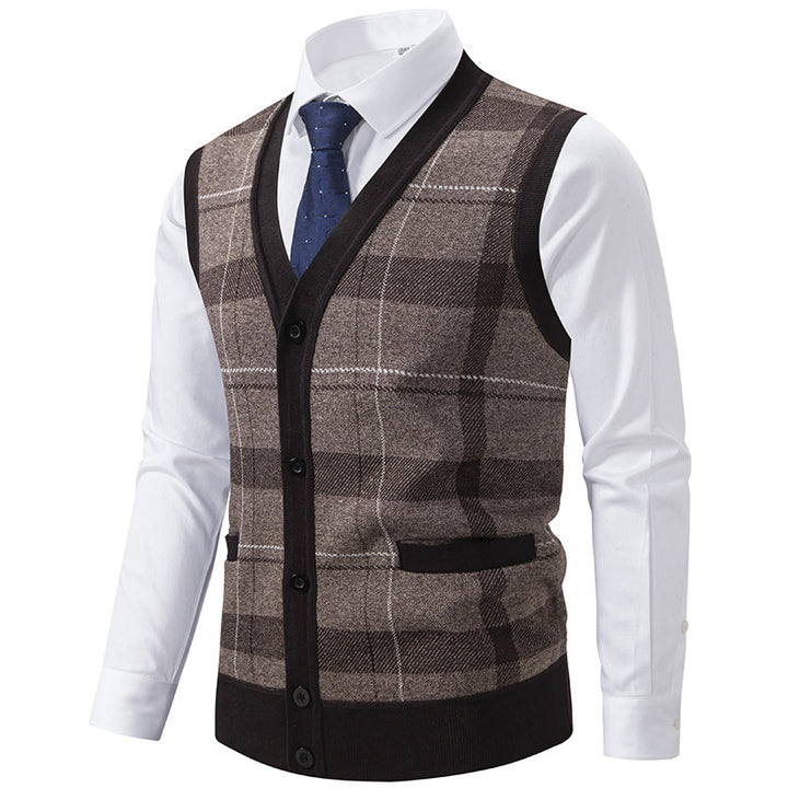 Herren elegante Strickjacke mit modernem Karomuster Drune