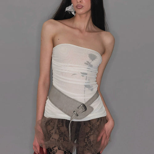 Damen Bandeau-Top mit Raffung und transparentem Stoff Drune
