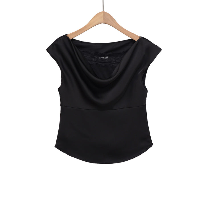 Damen elegante Satinbluse mit raffiniertem Wasserfall-Ausschnitt Drune