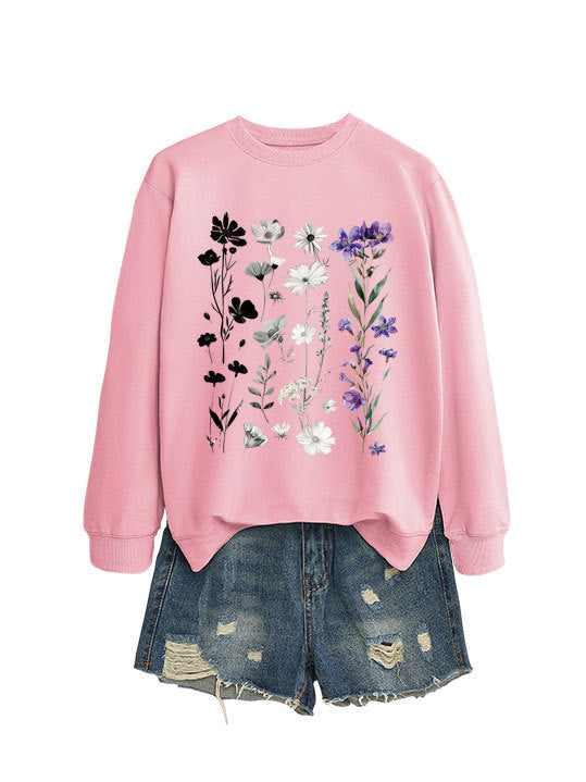 Damen Sweatshirt mit floralem Grafikdesign und weichem Innenfutter Drune