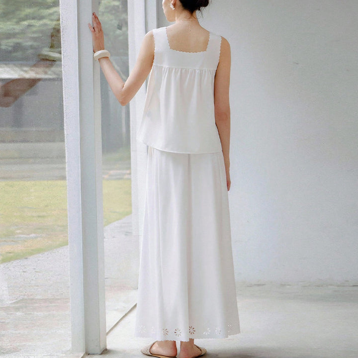 Damen luftiges Maxikleid mit Spitzenakzenten und verstellbaren Trägern Drune