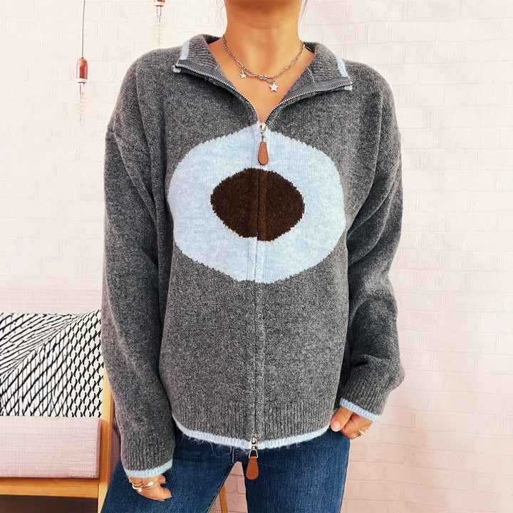 Damen kuscheliger Strickpullover mit Reißverschluss und einzigartigem Design Drune