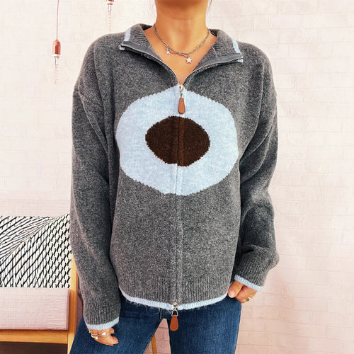 Damen kuscheliger Strickpullover mit Reißverschluss und einzigartigem Design Drune