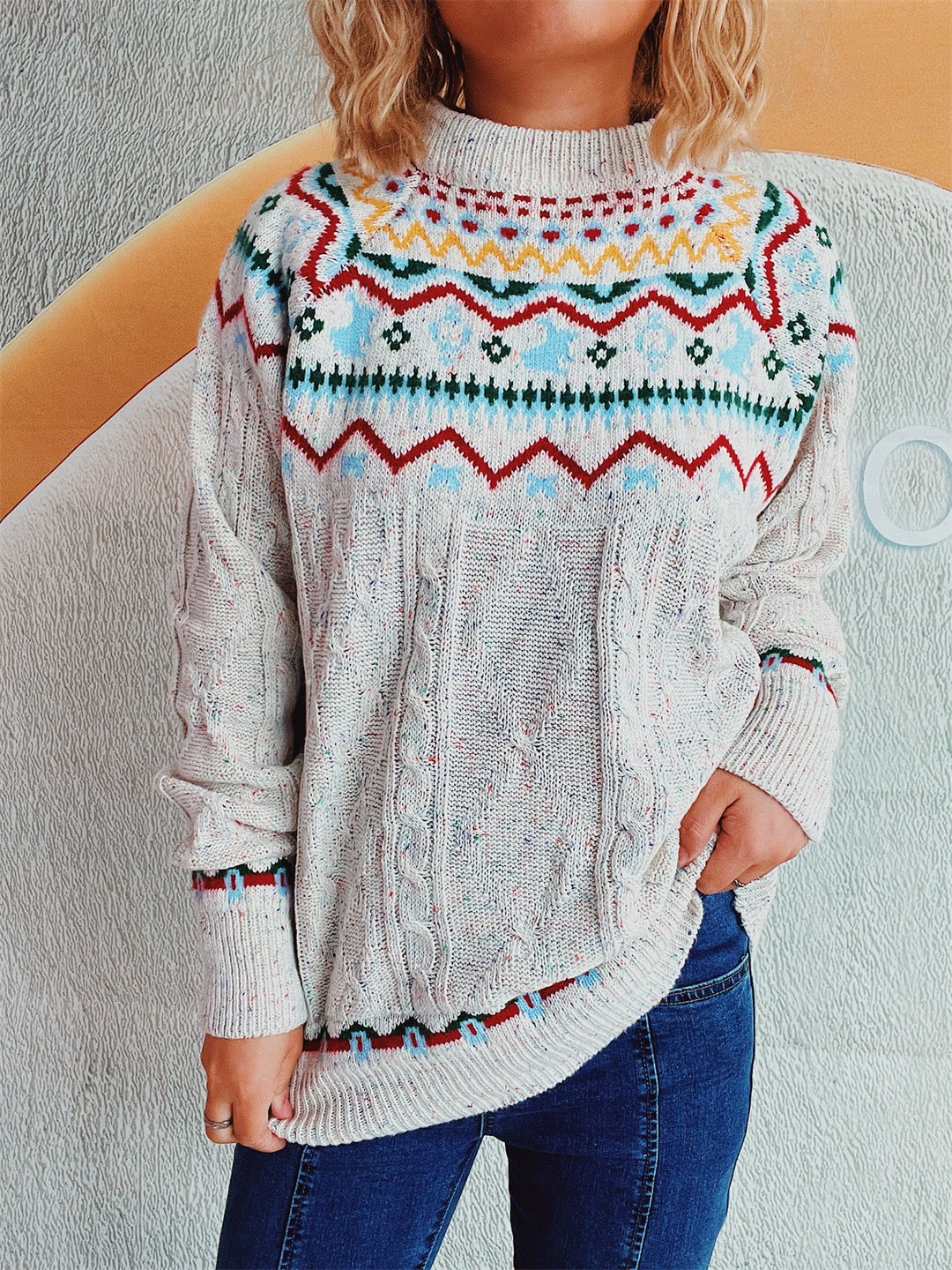 Damen Grobstrickpullover mit festlichem Muster und modernem Zopfdessin Drune