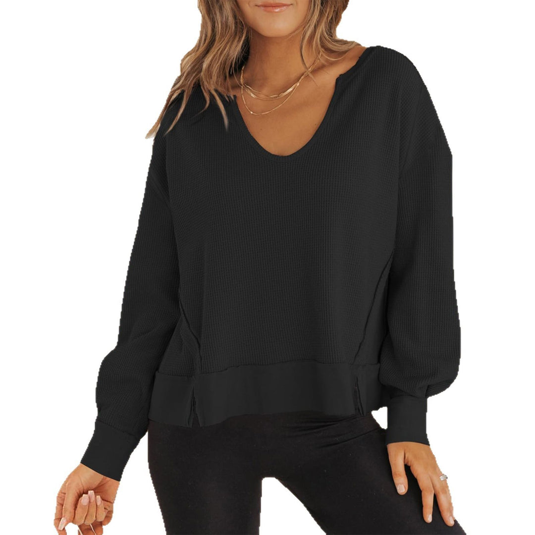 Damen Lässiger Pullover mit V-Ausschnitt und seitlichen Schlitzen Drune