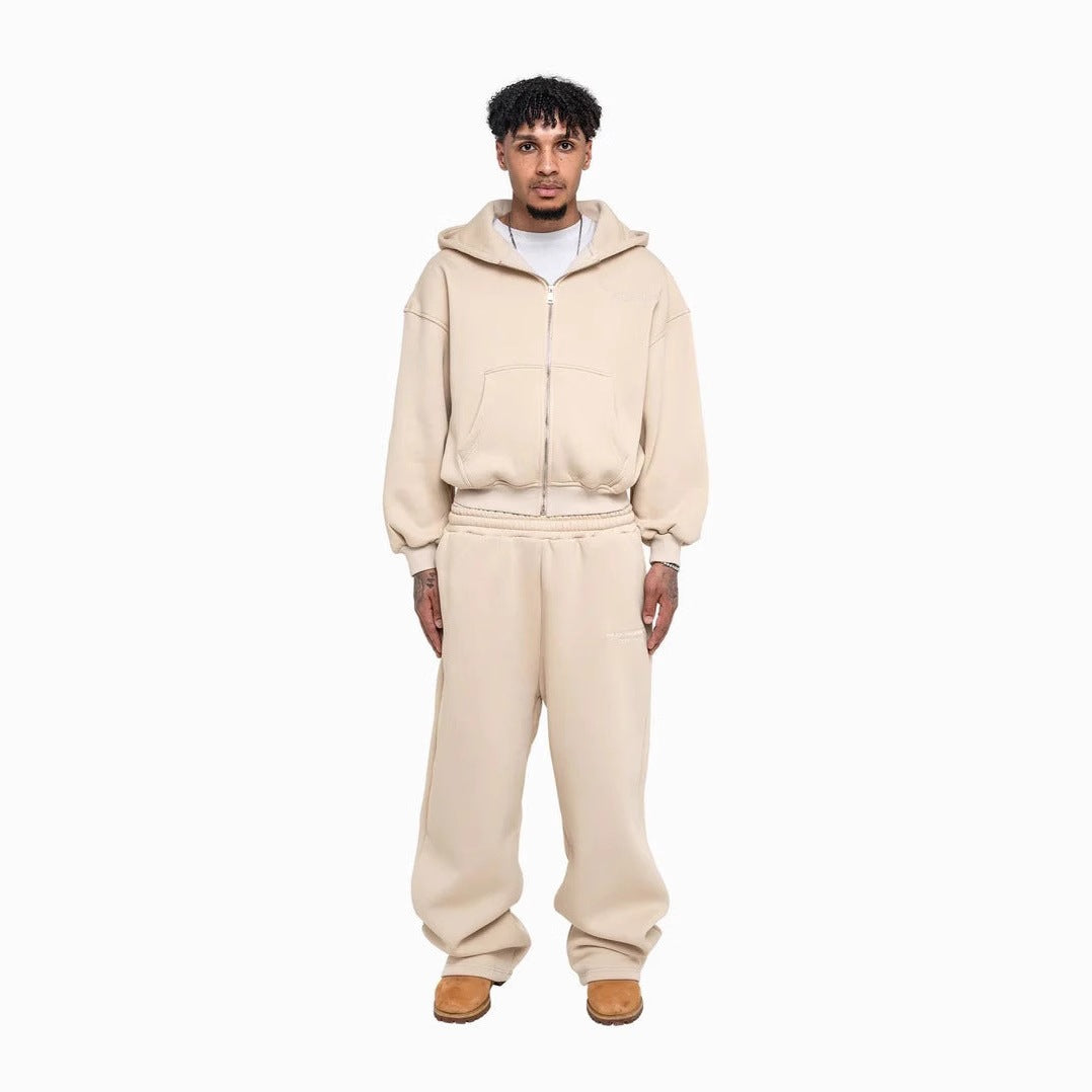 Herren nan lässiges Reißverschluss-Hoodie- und Palazzohose-Set mit dropped-shoulder Silhouette Drune