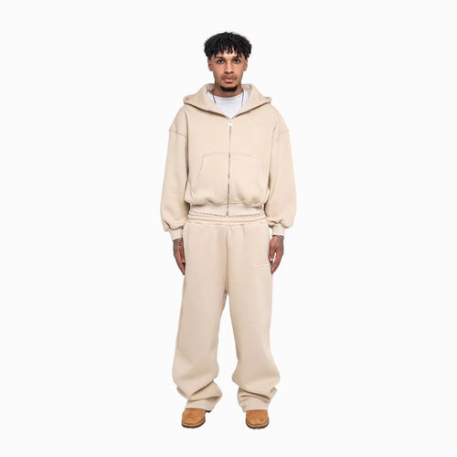 Herren nan lässiges Reißverschluss-Hoodie- und Palazzohose-Set mit dropped-shoulder Silhouette Drune