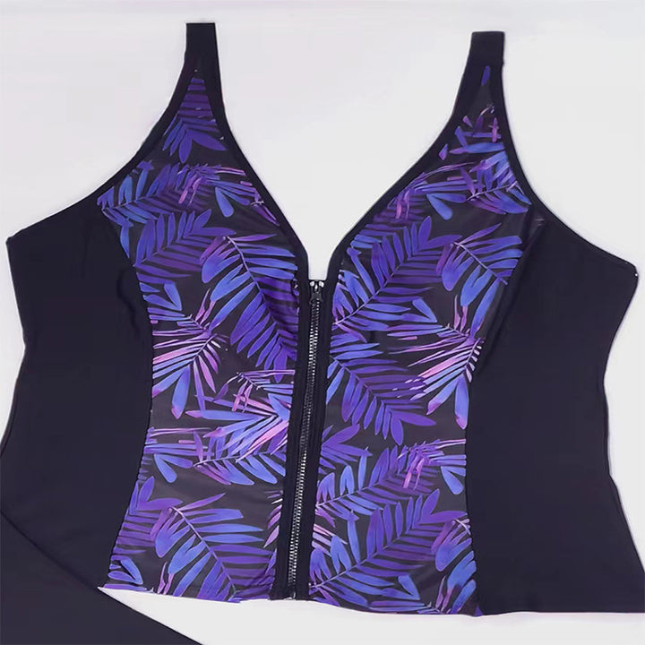 Damen Sportliches Bikini-Set mit floralem Reißverschluss Drune