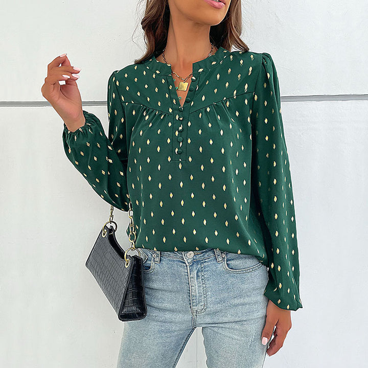 Damen Bluse mit dekorativen Knöpfen und eleganter Raffung Drune