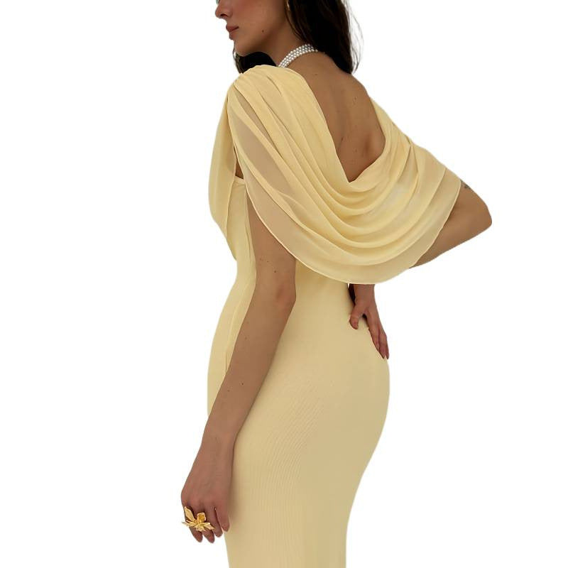 Damen Elegantes Couture-Kleid mit drapiertem Überwurf Drune