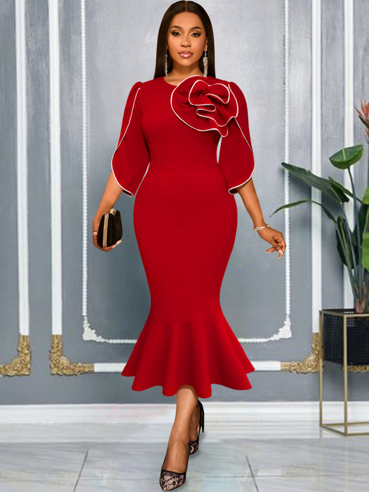 Damen figurbetontes Abendkleid mit Schößchen und voluminösem Rüschendesign Drune