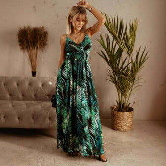 Damen Tropischer Druck Maxikleid Drune