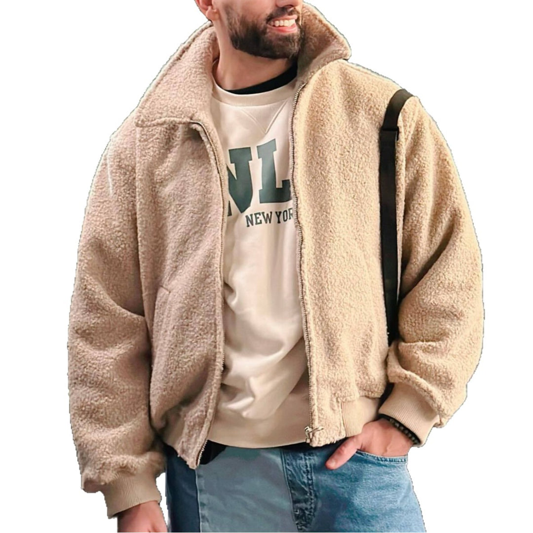 Herren kuschelige Fleecejacke mit hohem Kragen und seitlichen Taschen Drune