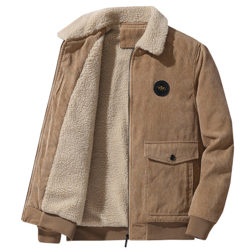 Herren nan Cordjacke im Bomberstil mit Teddykragen, aufgesetzten Klappentaschen und geripptem Saum Drune