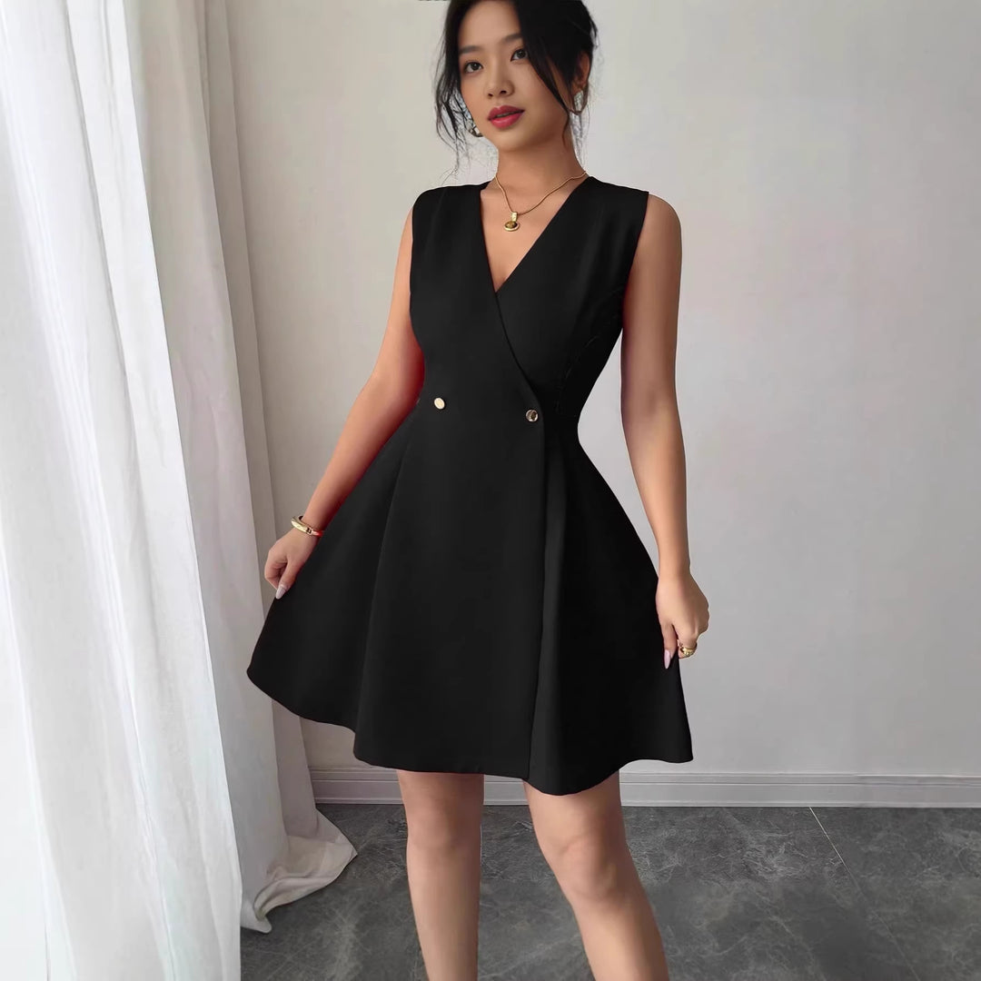 Damen Wickelkleid mit eleganter Silhouette und Knopfdetails Drune