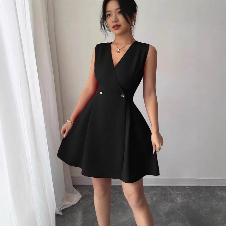 Damen Wickelkleid mit eleganter Silhouette und Knopfdetails Drune
