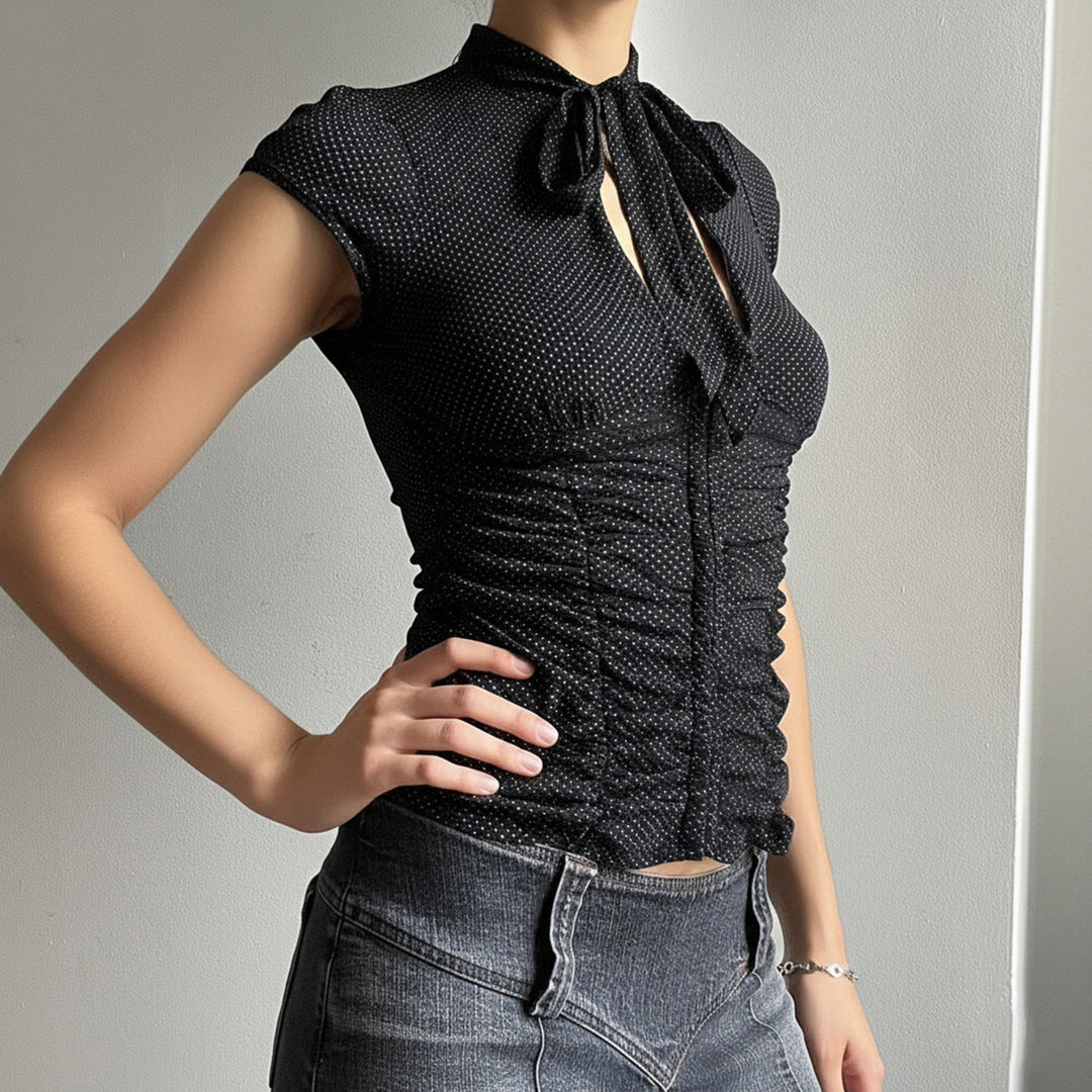 Damen Elegantes Rüschenshirt mit schickem Bindeband Drune