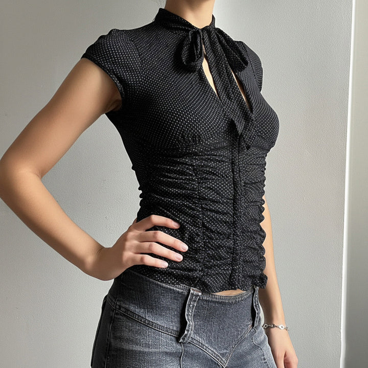 Damen Elegantes Rüschenshirt mit schickem Bindeband Drune