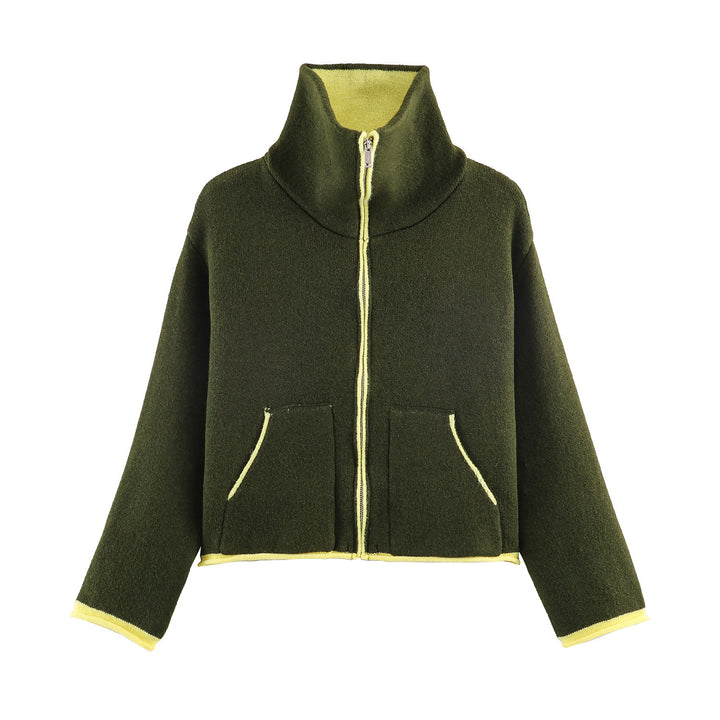 Damen nan kurze Fleecejacke mit hohem Stehkragen, durchgehendem Reißverschluss und aufgesetzten Taschen Drune