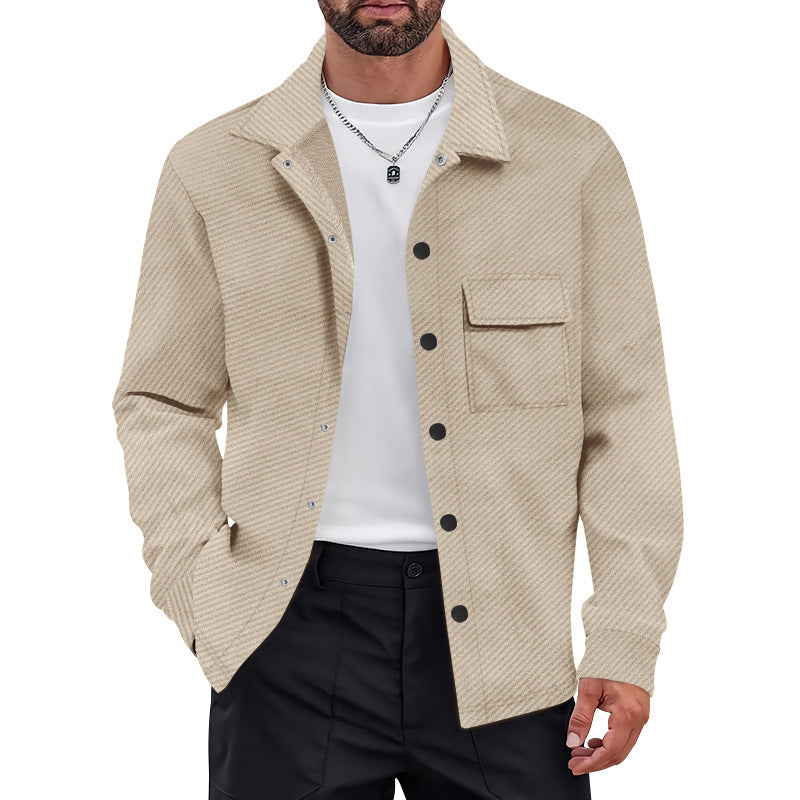 Herren nan strukturierte Overshirt-Jacke mit Kentkragen Druckknopfleiste und aufgesetzter Brusttasche Drune