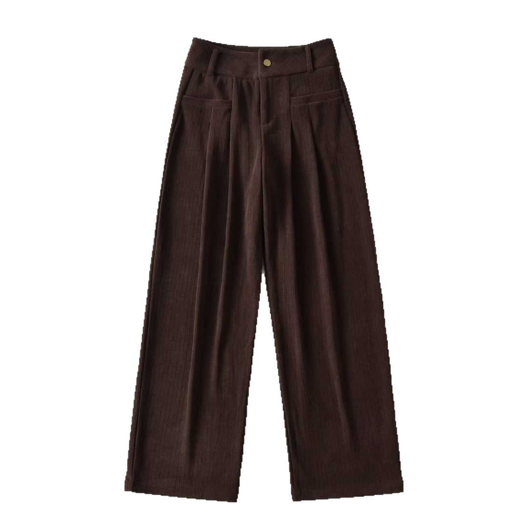 Damen weite Cord-Hose mit eleganter Bundfalten-Details Drune