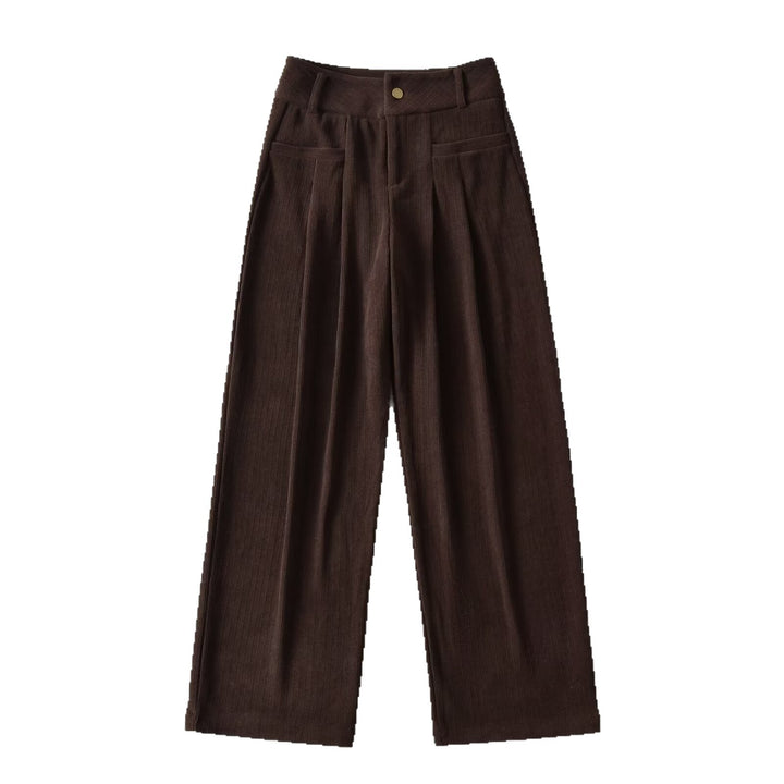 Damen weite Cord-Hose mit eleganter Bundfalten-Details Drune