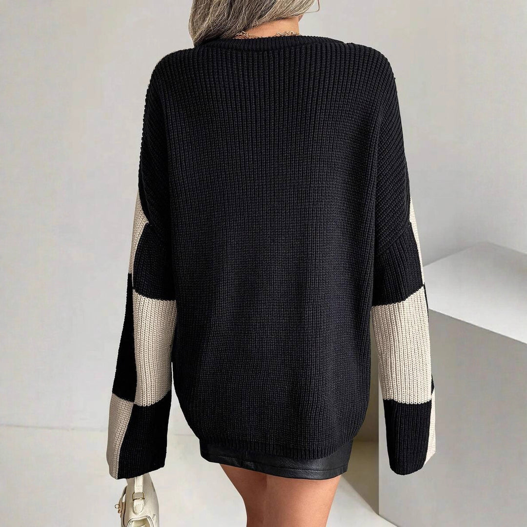 Damen Grobstrickpullover mit auffälligem Blockmuster Drune