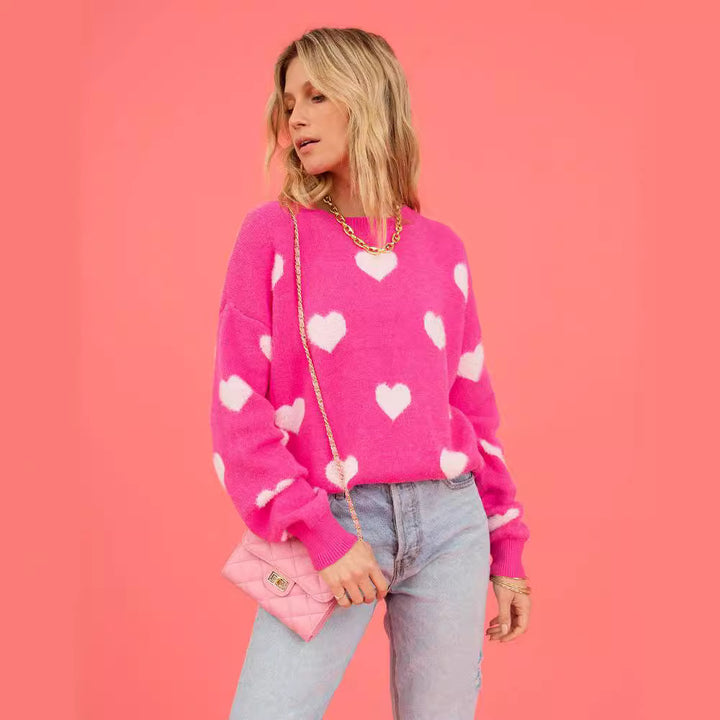 Damen Pullover mit Herzapplikationen und lockerer Passform Drune