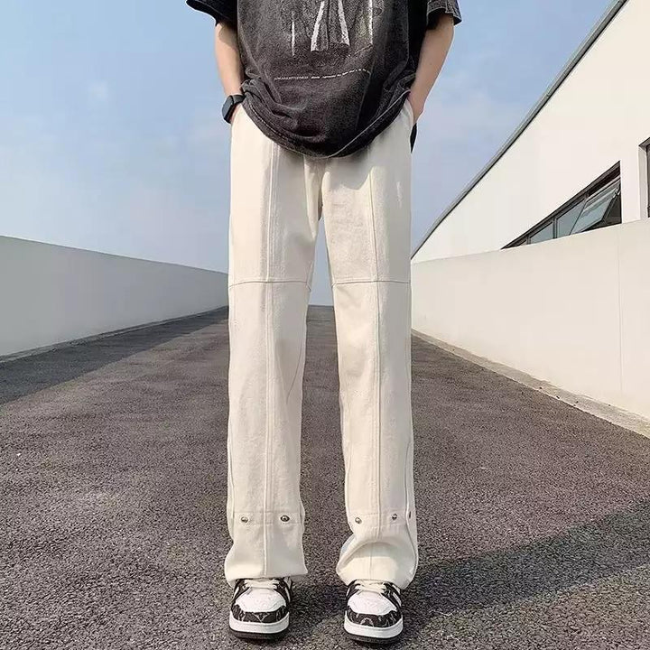 Herren lässige Double-Layer-Hose mit praktischen Druckknöpfen und weitem Bein Drune
