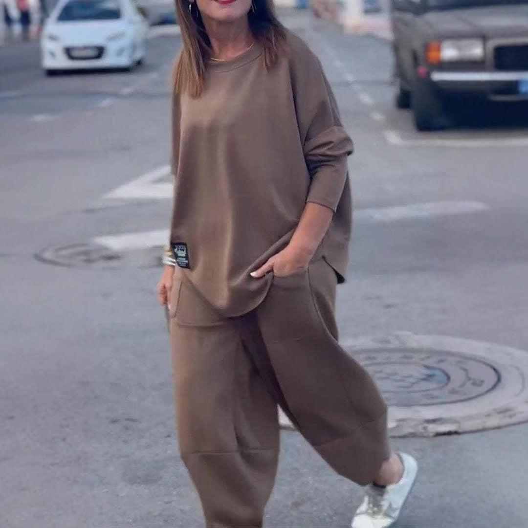Damen lässiges Wohlfühl-Set mit oversized Oberteil und bequemen Beinen Drune