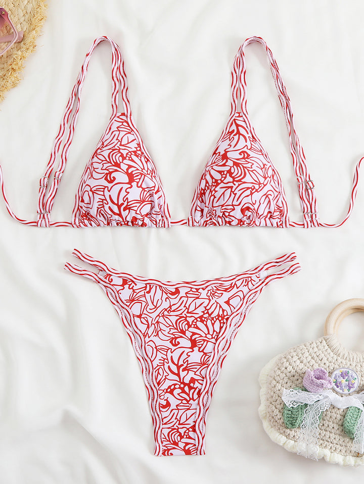 Damen Triangel-Bikini-Set mit verstellbaren Trägern und floralem Muster Drune