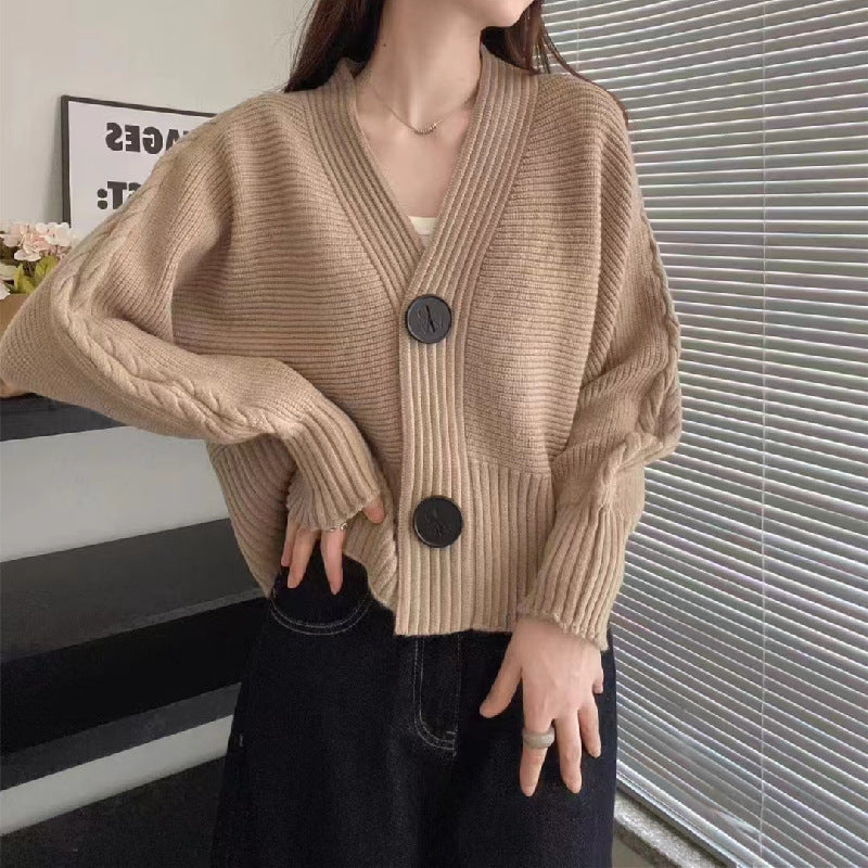 Damen kuschelige Strickjacke mit weitem Schnitt und großen Knöpfen Drune
