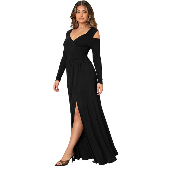 Damen Maxikleid mit schulterfreien Details und elegantem Schlitz Drune
