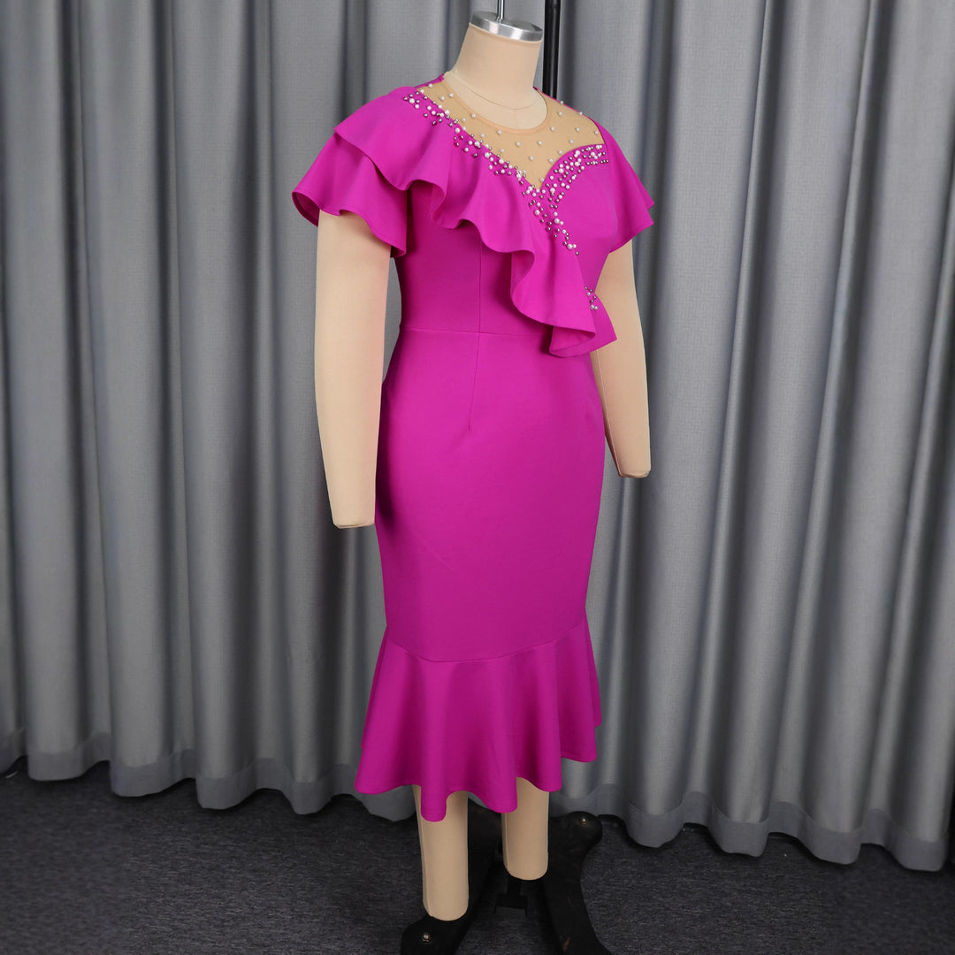 Damen figurbetontes Kleid mit Rüschendesign und Strassakzenten Drune