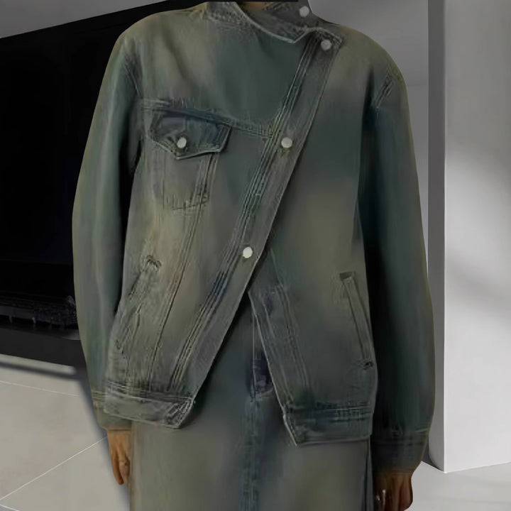 Damen modische Jeansjacke mit asymmetrischem Schnitt Drune