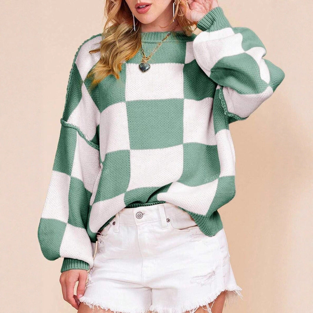 Damen Oversize-Pullover mit kariertem Muster Drune