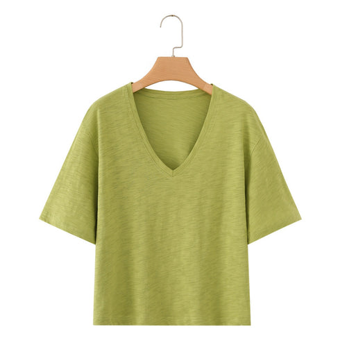 Damen lässiges T-Shirt mit V-Ausschnitt und luftiger Passform Drune