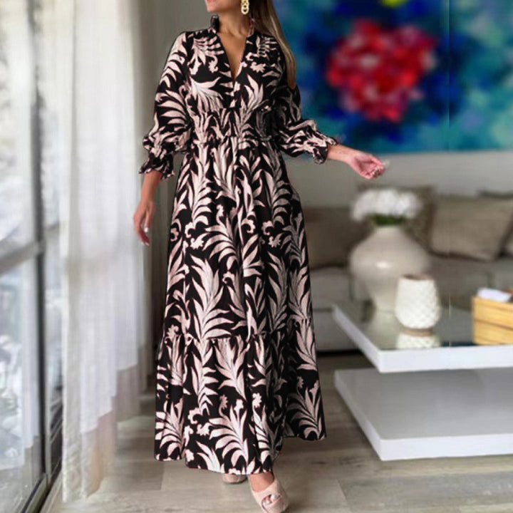Damen Maxikleid mit floralem Design und voluminösen Ärmeln Drune