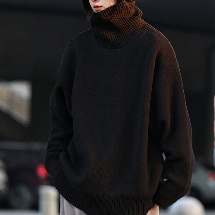 Damen Kuscheliger Strickpullover mit hohem Kragen und lässigem Schnitt Drune