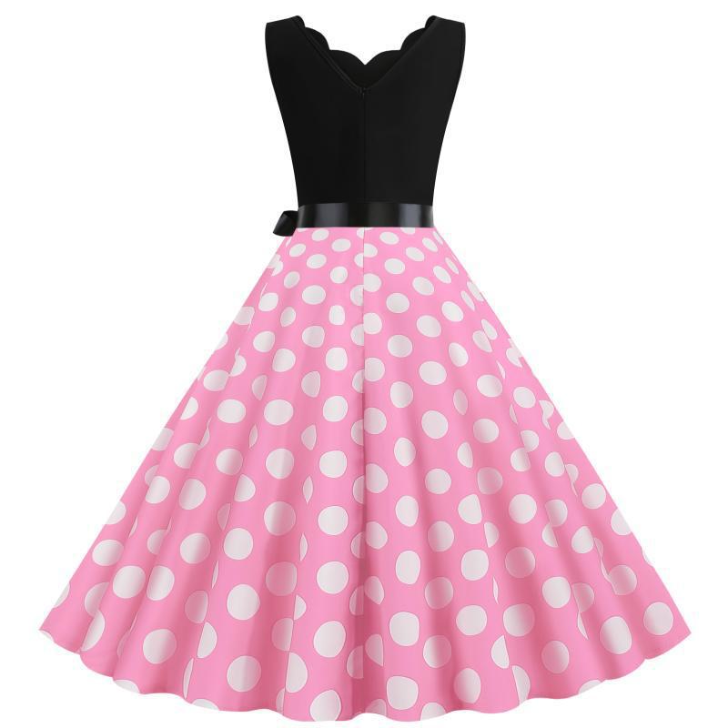 Damen Swingkleid mit tiefem V-Ausschnitt und filigranem Punktemuster Drune
