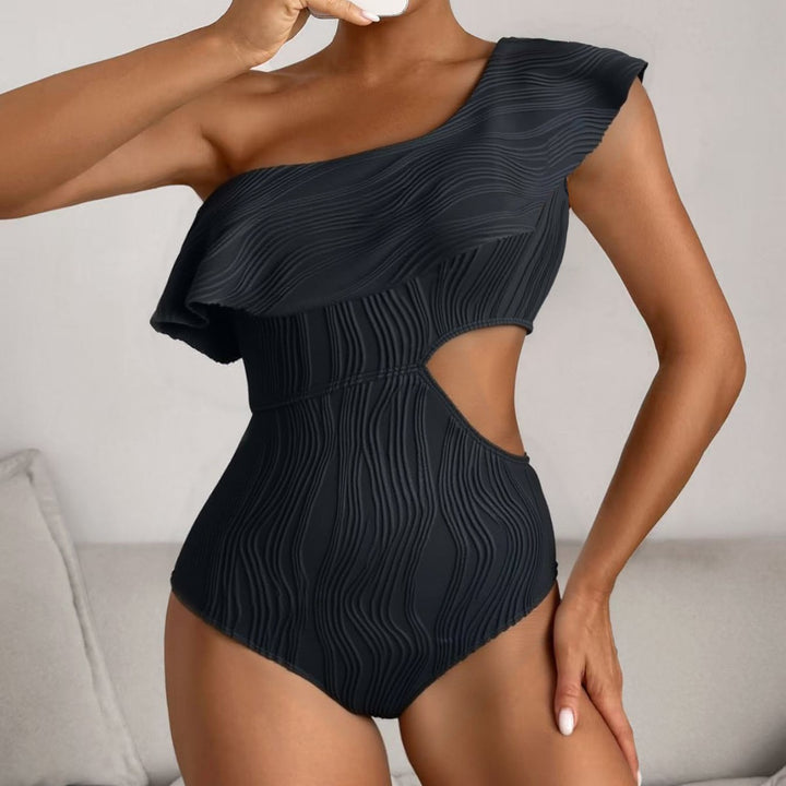 Damen Einteiler Badeanzug mit asymmetrischem Schnitt und geschwungenen Rüschendetails Drune