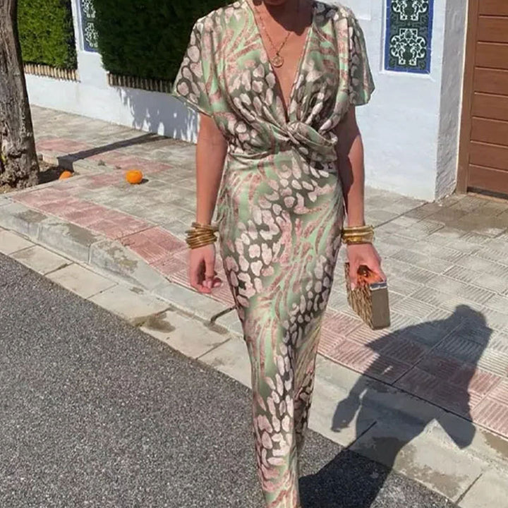 Damen Elegantes Maxikleid mit intensivem Druck und fließendem Schnitt Drune
