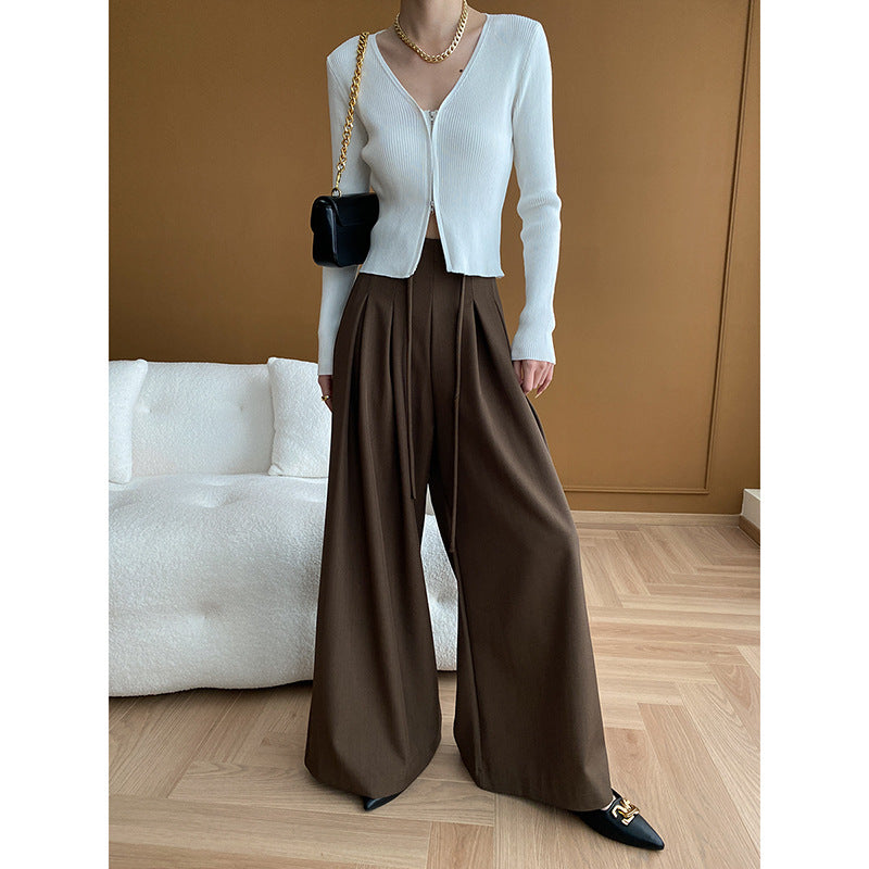 Damen Weite Palazzohose mit Taillenkordelzug und diagonalem Schnitt Drune
