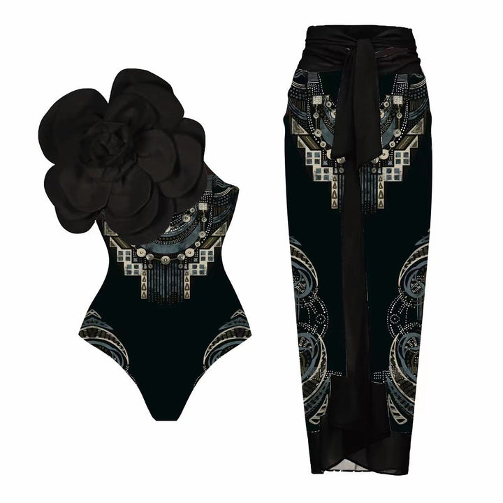 Damen Eleganter Einteiler mit kunstvoller Blumendekoration Drune