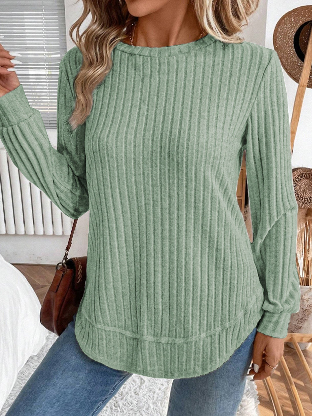 Damen lässiger Strickpullover mit vertikalen Streifen Drune