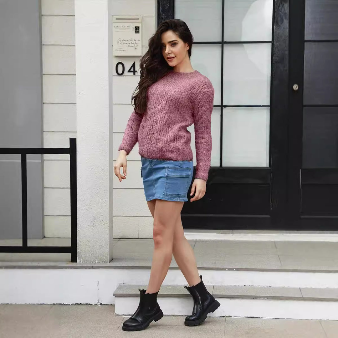 Damen kuscheliger Strickpullover mit hoher Elastizität und modernem Design Drune