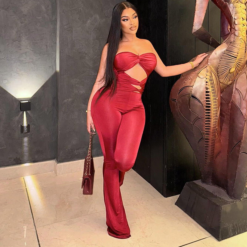 Damen Eleganter Cut-Out Jumpsuit mit fließendem Bein Drune